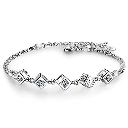 Canarea 1 Pcs armband Damen Silber 925 mit Zirkonia Würfel Charm Armreif Mode Armbänder für Mädchen Mama Frauen Einstellbar von Canarea