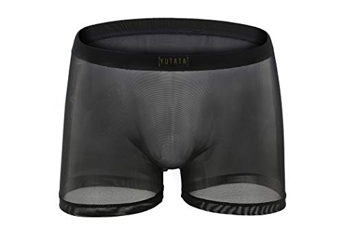 Herren Sexy Boxershorts Ultra Dünn Atmungsaktive Mesh Transparent Low Rise Beutel Unterhose Unterwäsche Bequem Briefs Shorts Männer (XL, Schwarz) von Canarea