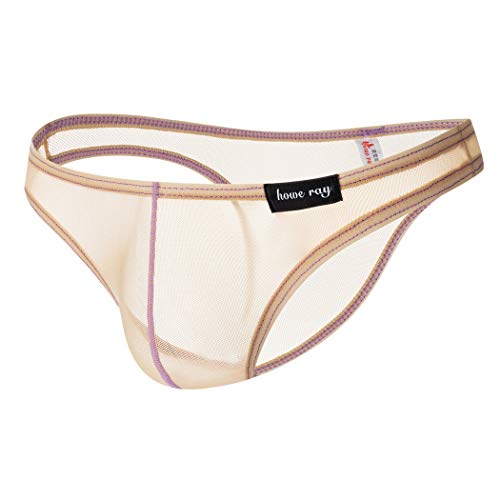 Herren Slips Ultra Dünn Atmungsaktive Transparent Unterhose,Pants String-Tangas Trunk Bulge Beutel Slip Sex Erotik Unterwäsche für Männer (Beige, M) von Canarea