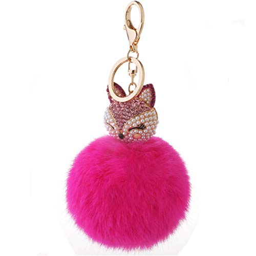 Schlüsselanhänger Süß Plüsch Ball Taschenanhänger Strass Fuchs Weich bommel Keychain Elegant Plüsch-Kugel Auto-Anhänger Pompom Glitzer Schlüsselring Handtaschenanhänger (# 1) von Canarea