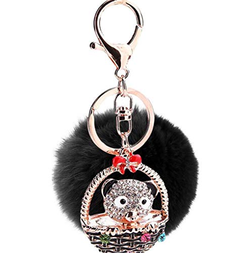 Schlüsselanhänger plüsch Ball glänzend Bär Strass Handtaschenanhänger Plüsch-Kugel Autoschlüssel -Anhänger Pompom Weich Dekor Schlüsselring DIY bommel Keychain Glücksbringer Geschenk (Schwarz) von Canarea