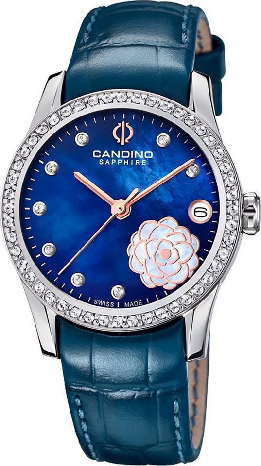 Candino Quarzuhr Candino Damen Armbanduhr Elegance, (Analoguhr), Damen Armbanduhr rund, Lederarmband marineblau, Fashion von Candino