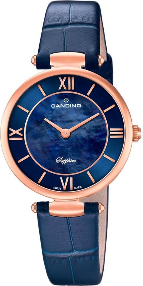 Candino Quarzuhr Candino Damen Quarzuhr Analog C4671/2, (Analoguhr), Damen Armbanduhr rund, Lederarmband blau, Fashion von Candino