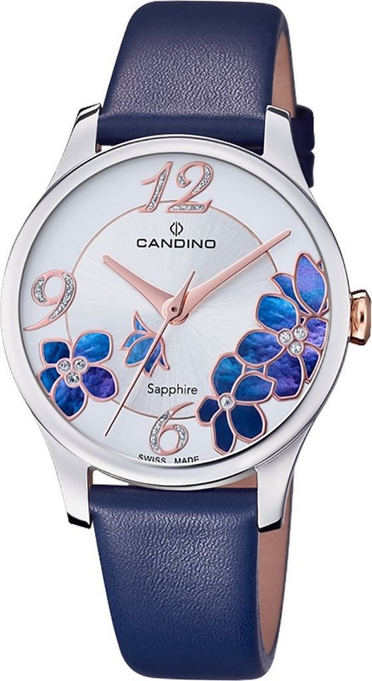 Candino Quarzuhr Candino Damen Armbanduhr Elegance, (Analoguhr), Damen Armbanduhr rund, Lederarmband dunkelblau, Fashion von Candino