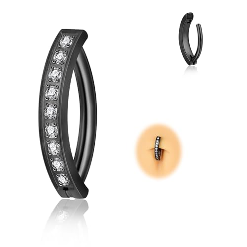 Candyfancy 14G Clicker Bauchnabelpiercing Titan Antiallergie Bauchnabelpiercing Schwarz 10mm Zirkonia Nabelpiercing Belly Piercing Bauchnabel Körperschmuck für Damen Herren von Candyfancy