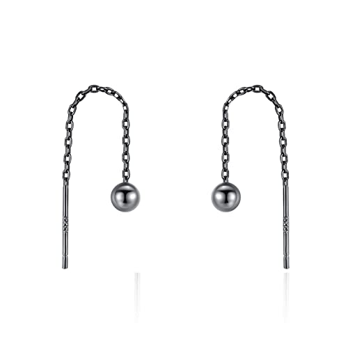 Durchzieher Ohrringe Sterling Silber 925 Schwarz mit 4mm Kugel Hängend Kurz Kette Ohrhänger für Damen von Candyfancy