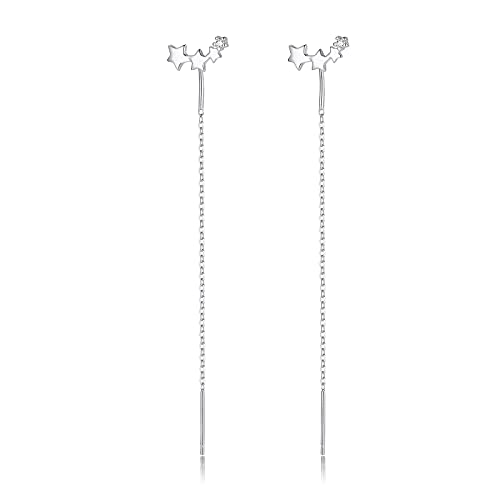 Stäbchen Durchzieher Ohrringe Silber 925 60cm Lange Ketten Hängend Stern Stecker Pull Through Einfädler Durchziehohrringe Ohrhänger Ear Threader Earrings von Candyfancy