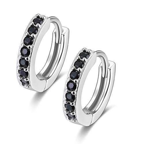 Mini Creolen Silber 925 Klein Mit Schwarz Weiß Stein 5mm-11mm Kreolen Verschiedene Größen Ohrringe Klappcreolen Zirkonia Huggie Hoops Earrings von Candyfancy