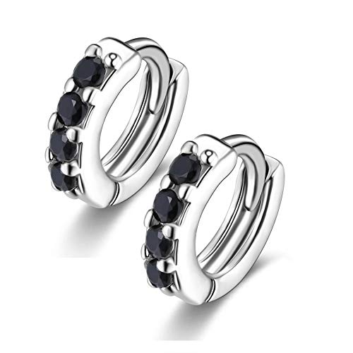 Mini Creolen Silber 925 Klein Mit Schwarz Weiß Stein 5mm-11mm Kreolen Verschiedene Größen Ohrringe Klappcreolen Zirkonia Huggie Hoops Earrings von Candyfancy