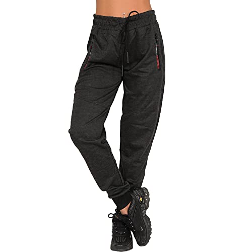 Candygirls Damen Jogging Hose Trainingshose Sporthose Reißverschluss Fitness Taschen lang Sport J378 (as3, Numeric, Numeric_38, Regular, Regular, Dunkelgrau, S) von Candygirls