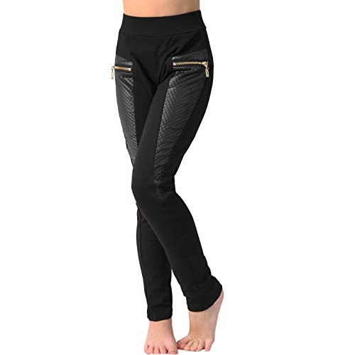 Candygirls Kinder Hose Leder Look Optik Zier Reißverschluss Treggings Leggings Jeggings 3219 (as3, Numeric, Numeric_122, Numeric_128, Regular, Schwarz, 122/128) von Candygirls