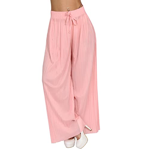 Damen Leichte Sommer Palazzo Hose Hosenrock Uni Aladin Ali Baba Pluder weites Bein A-01 (as3, Numeric, Numeric_36, Numeric_38, Regular, Tall, Rosa, S/M) von Candygirls