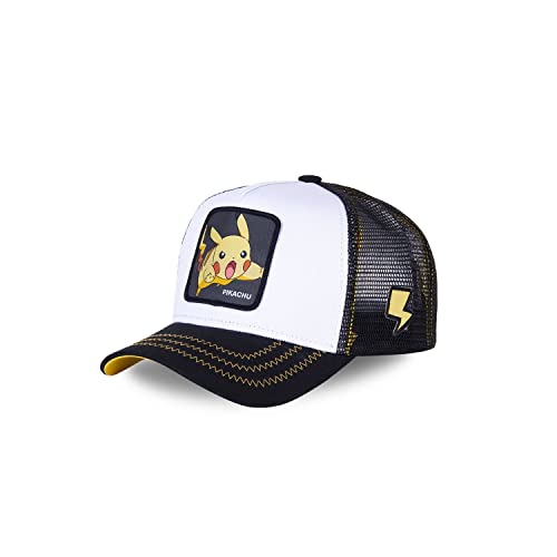 Tracker Kappe Herren Pokemon, Cap Herren, Pikachu, Luftiges Netzgewebe, Weiss, Einheitsgröße von Capslab