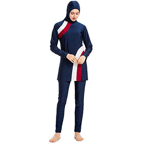 CaptainSwim Neue Muslimische Badebekleidung für Frauen Mädchen Vollständige Abdeckung Burkini Badeanzug Set Islamischer Hijab Bescheiden Strandkleidung Schwimmen Passen Kostüm (XL, Blau) von CaptainSwim