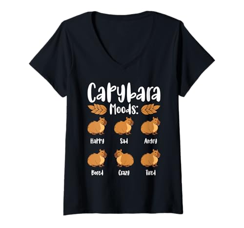 Damen Wasserschwein CAPYBARA MOODS Lustiges Wasserschweine T-Shirt mit V-Ausschnitt Damen Wasserschwein CAPYBARA MOODS Lustiges Wasserschweine T-Shirt mit V-Ausschnitt von Capybara Lustig Geschenk Wasserschwein Shirt