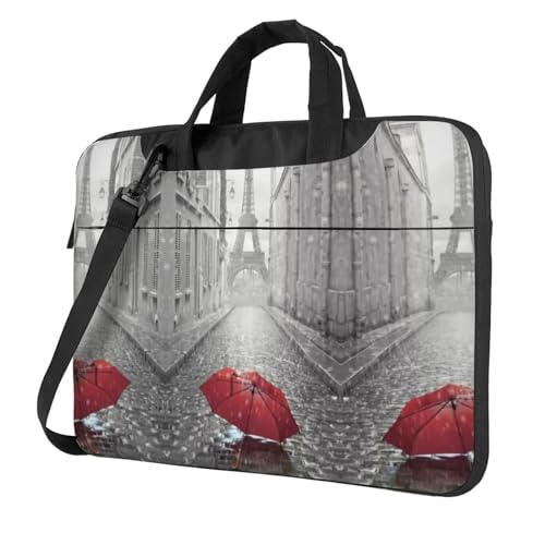 3D rot karierte multifunktionale Laptoptasche - wasserdichte Arbeit Aktentasche Laptop Tasche - ideal für Frauen und Männer, Regenschirm Eiffelturm Paris Street Rot, 15.6 inch von CarXs