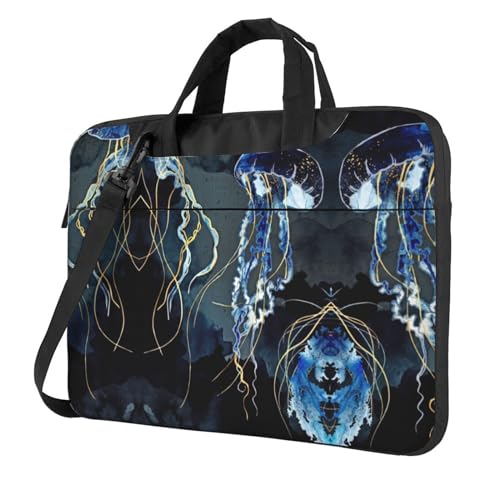 Blau und Gold Quallen Multifunktions Laptoptasche - Wasserdichte Arbeit Aktentasche Laptop Tasche - Ideal für Frauen und Männer von CarXs