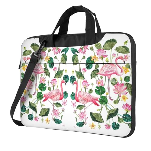 Flamingo Bird Runde Blätter Multifunktions Laptoptasche - Wasserdichte Arbeit Aktentasche Laptop Tasche - Ideal für Frauen und Männer von CarXs