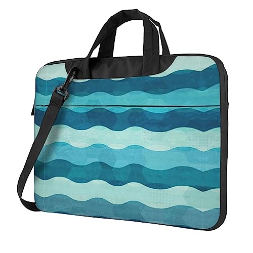 Fresh Succulents Multifunktionale Laptoptasche - Wasserdichte Arbeit Aktentasche Laptop Tasche - Ideal für Frauen und Männer, Blaue Wellenstreifen, 14 inch von CarXs