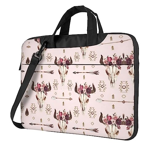 Kaktus Multifunktionale Laptoptasche - Wasserdichte Arbeit Aktentasche Laptop Tasche - Ideal für Damen und Herren, Bullenschädel Tribal, 14 inch von CarXs