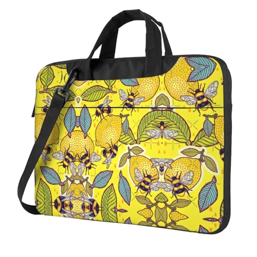 Lila Libelle Multifunktionale Laptoptasche - Wasserdichte Arbeit Aktentasche Laptop Tasche - Ideal für Frauen und Männer, Gelbe Zitrone und Biene, 14 inch von CarXs