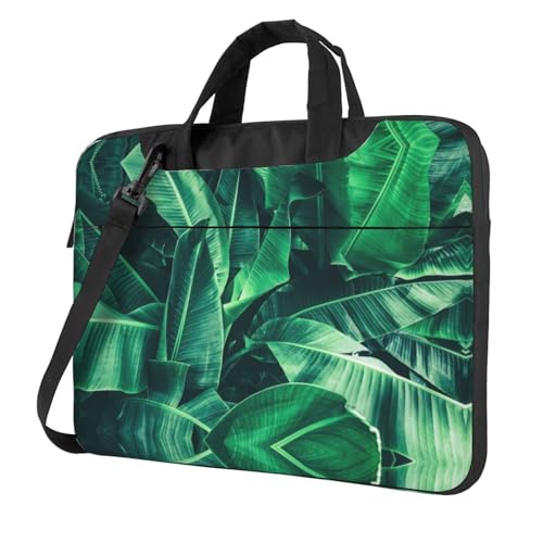 Lila Libelle Multifunktionale Laptoptasche - Wasserdichte Arbeit Aktentasche Laptop Tasche - Ideal für Frauen und Männer, Tropisches Bananenblatt, 14 inch von CarXs