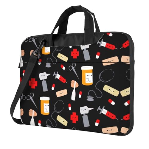 Multifunktionale Laptoptasche mit Vogelmuster, wasserdicht, Arbeits-Aktentasche, Laptoptasche, ideal für Damen und Herren, Cartoon-Medizin-Muster, 13 inch von CarXs