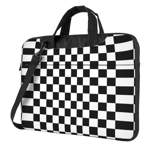 Multifunktionale Laptoptasche mit Vogelmuster, wasserdicht, Arbeits-Aktentasche, Laptoptasche, ideal für Damen und Herren, Schwarz-Weiß kariert, 13 inch von CarXs