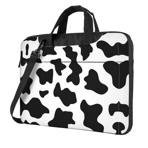 Multifunktionale Laptoptasche mit Vogelmuster, wasserdicht, Arbeits-Aktentasche, Laptoptasche, ideal für Damen und Herren, Schwarz-weißer Kuhdruck, 13 inch von CarXs