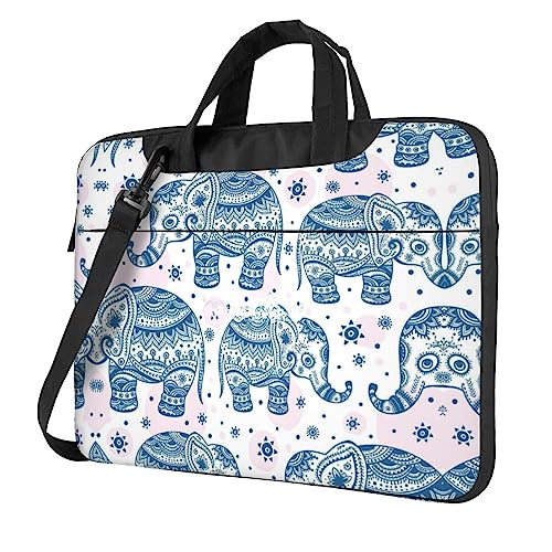 Multifunktionale Laptoptasche mit bunten Blumen und Totenköpfen, wasserdicht, ideal für Damen und Herren, Boho Elefant, 14 inch von CarXs