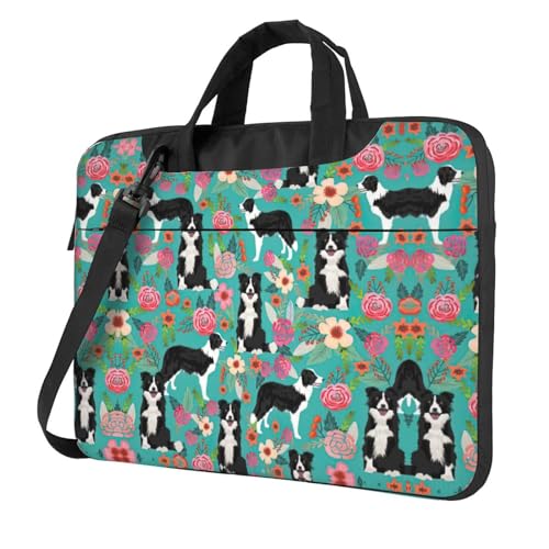 Multifunktionale Laptoptasche mit bunten Blumen und Totenköpfen, wasserdicht, ideal für Damen und Herren, Border Collie Florals, 15.6 inch von CarXs