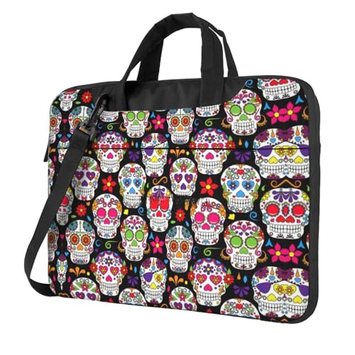 Multifunktionale Laptoptasche mit bunten Blumen und Totenköpfen, wasserdicht, ideal für Damen und Herren, Bunte Totenköpfe mit Blumen, 13 inch von CarXs