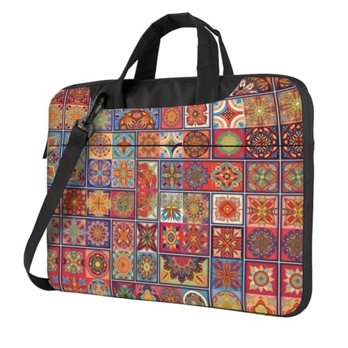 Multifunktionale Laptoptasche mit bunten Blumen und Totenköpfen, wasserdicht, ideal für Damen und Herren, Kleines Flowwer-Muster, 15.6 inch von CarXs