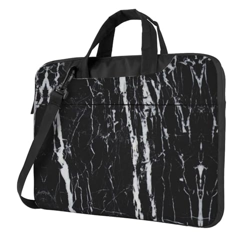 Multifunktionale Laptoptasche mit bunten Blumen und Totenköpfen, wasserdicht, ideal für Damen und Herren, Schwarz-Weißer Marmor, 13 inch von CarXs