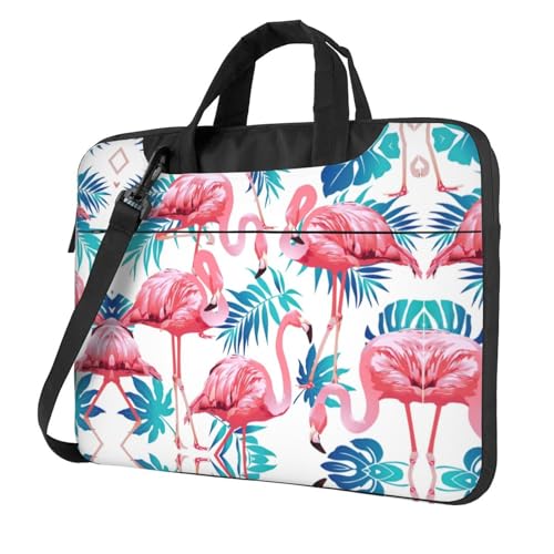 Plum Blossom Multifunktionale Laptoptasche - Wasserdichte Arbeit Aktentasche Laptop Tasche - Ideal für Damen und Herren, Flamingo Bird Green Plant Leaf, 13 inch von CarXs