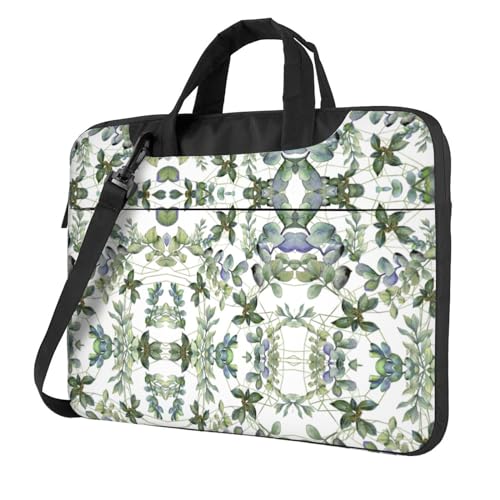 Purple Rose Skull Multifunktionale Laptoptasche - Wasserdichte Arbeit Aktentasche Laptop Tasche - Ideal für Frauen und Männer, Grüne Eukalyptusblätter, 14 inch von CarXs