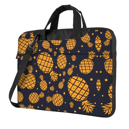 Rosa Blumen Blätter Multifunktionale Laptoptasche - Wasserdichte Arbeit Aktentasche Laptop Tasche - Ideal für Frauen und Männer, Goldfarbene Ananas, 14 inch von CarXs