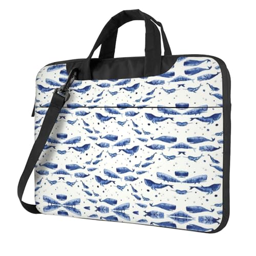 Rosa Blumen Blätter Multifunktionale Laptoptasche - Wasserdichte Arbeit Aktentasche Laptop Tasche - Ideal für Frauen und Männer, Kleiner Blauwal Schwimmen, 14 inch von CarXs