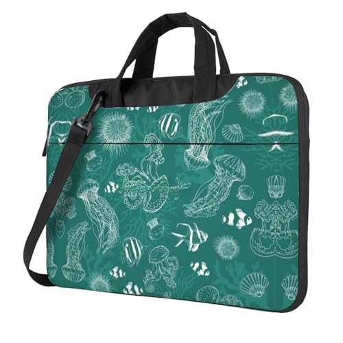 Schöne Sonnenblume Multifunktionale Laptoptasche - Wasserdichte Arbeit Aktentasche Laptop Tasche - Ideal für Frauen und Männer, Delfine Blumen Meer Seestern Koralle Muschel, 13 inch von CarXs