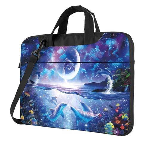 Seestern Küstenwolle Multifunktionale Laptoptasche - Wasserdichte Arbeit Aktentasche Laptop Tasche - Ideal für Frauen und Männer, Farbenfroher Sternenhimmel, Ozean, Delfin, 13 inch von CarXs