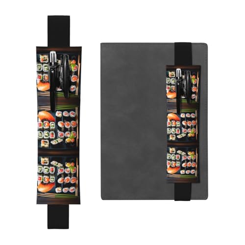 Sushi-Muster, verstellbarer Leder-Stifthalter, Lesezeichen, abnehmbare Hülle für Tagebücher und manuelle Planer Sushi-Muster, verstellbarer Leder-Stifthalter, Lesezeichen, abnehmbare Hülle für Tagebücher und manuelle Planer von CarXs