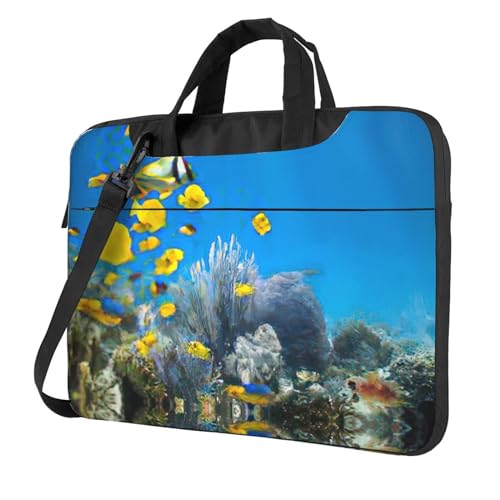 Tropische Palmenblätter Multifunktionale Laptoptasche - Wasserdichte Arbeit Aktentasche Laptop Tasche - Ideal für Frauen und Männer, Bunte Fische, 13 inch von CarXs