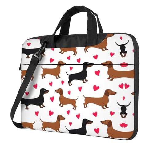 Tropische Palmenblätter Multifunktionale Laptoptasche - Wasserdichte Arbeit Aktentasche Laptop Tasche - Ideal für Frauen und Männer, Romantische Dackel, 13 inch von CarXs