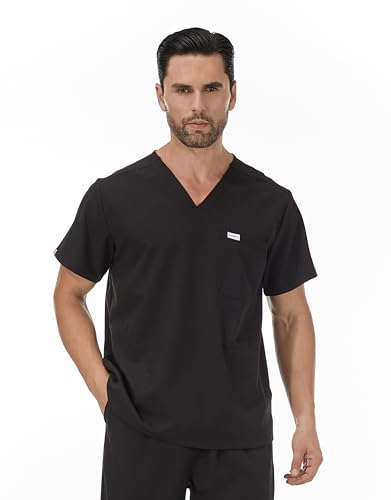 Careberry Hochwertiges Herren-Kasack mit V-Ausschnitt, kurzärmelig, Schwarz, Large Careberry Hochwertiges Herren-Kasack mit V-Ausschnitt, kurzärmelig, Schwarz, Large von Careberry