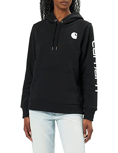 Carhartt Damen Relaxed Fit, mittelschweres Sweatshirt mit Logo-Grafik auf dem Ärmel, Schwarz, S von Carhartt