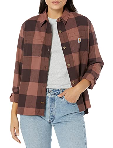 Carhartt Damen Loose Fit Langärmeliges Kariertes Flanellhemd Shirt, BlackBerry, S von Carhartt