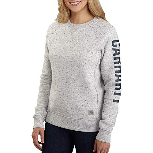 Carhartt Damen Relaxed Fit, mittelschweres Block Logo Sleeve Graphic Sweatshirt , Asphalt meliert Nep, M von Carhartt