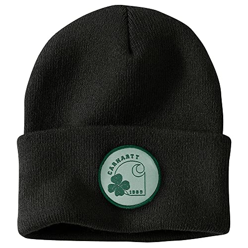 Carhartt Herren Knit Shamrock Patch Beanie Hut, Schwarz 1, Einheitsgröße von Carhartt