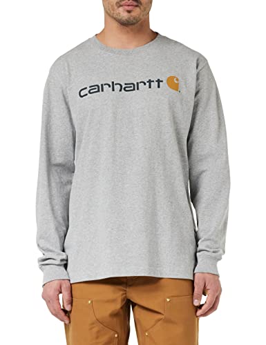 Carhartt, Herren, Lockeres, schweres, langärmliges T-Shirt mit Logo-Grafik, Grau meliert, L von Carhartt