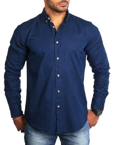 Carisma Herren Leinen Baumwoll Mix Casual Hemd Langarm Regular fit 8529, Grösse:XXL, Farbe:Dunkelblau von Carisma